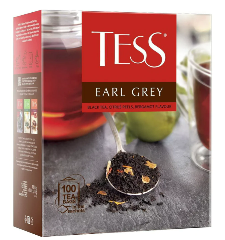 Чай TESS EARL GRAY, черный с ароматом бергамота, и нотами лаймовой цедры, 100 пак. 160гр.