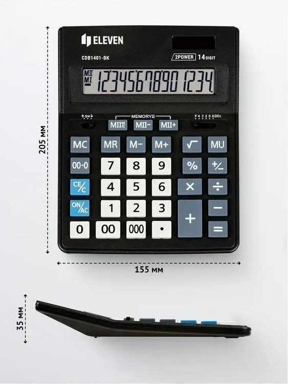 Калькулятор настольный Eleven Business Line CDB1401-BK, 14 разрядов, двойное питание, 155*205*35мм, черный
