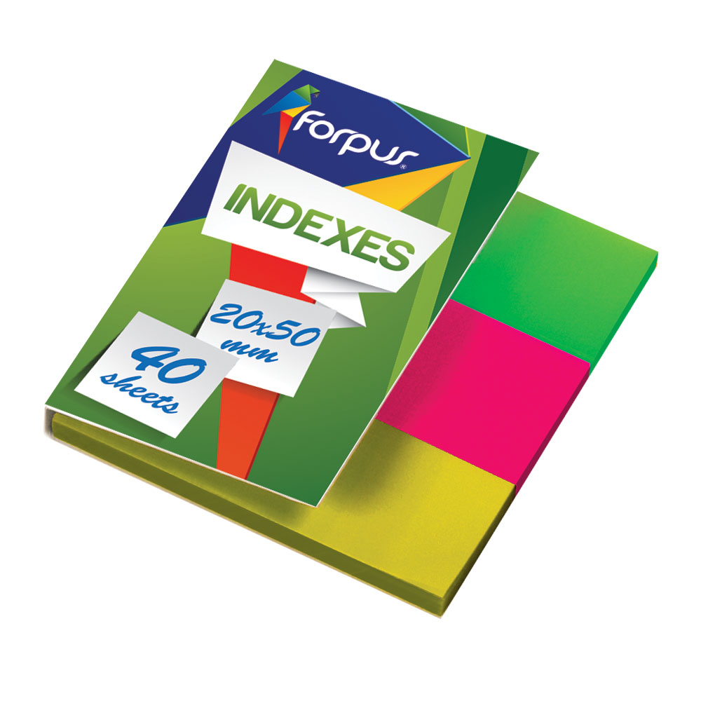 Закладки пластиковые FORPUS 20*50 3 цвета,неон,арт. FO42029