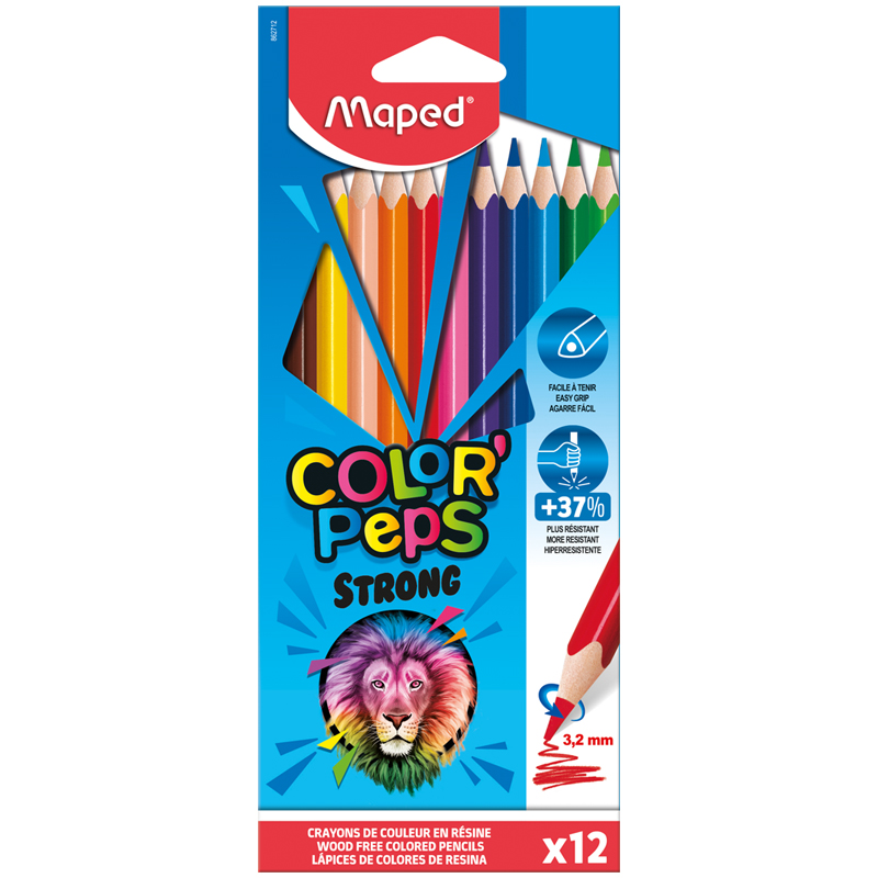 Цв.карандаши 12шт. MAPED Color Peps Strong пластиковые, трехгранные, картон арт.862712/181988