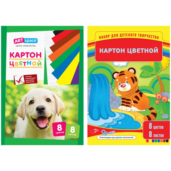Картон цветной мелованный А4, в папке, 8 цветов, 8 листов Нк8-8_047