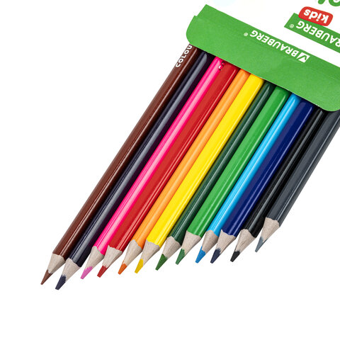Карандаши цветные BRAUBERG KIDS, 12 цветов, трехгранный корпус, грифель мягкий 3 мм., 181943