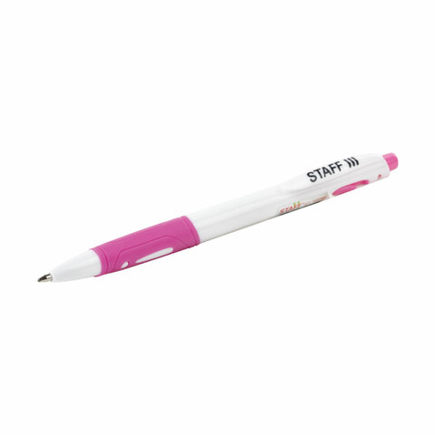 Ручка шариковая автоматическая с грипом STAFF College BP-16 White, СИНЯЯ, ассорти, линия письма 0,35 мм. 143749