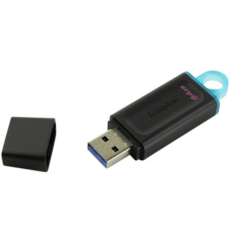 Флеш-диск 64GB KINGSTON DataTraveler Exodia, разъем USB 3.2, черный/бирюзовый, DTX/64GB/513638