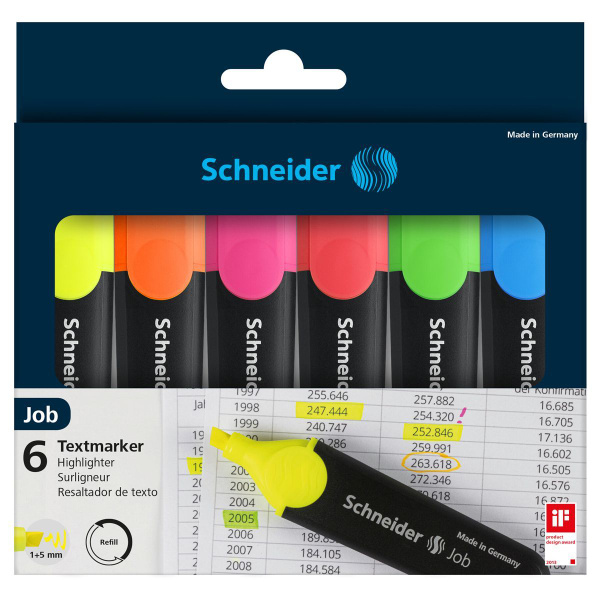Набор текстовыделителей Schneider JOB 6 цветов, НЕОН, 1-5мм, картонная упаковка арт.115096