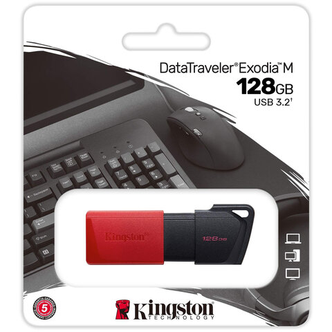 Флеш-диск 128GB KINGSTON DataTraveler Exodia, разъем USB 3.2, черный/красный, DTXМ/128GB/513782