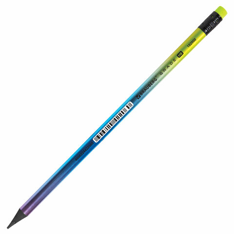 Карандаш чернографитный с ластиком BRAUBERG GRADE Metallic, HB, трехгранный, 182000