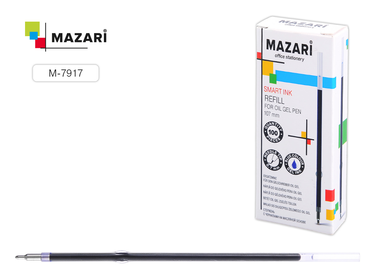 Стержень шариковый 107мм. Mazari синий с ушками, масляный, игольчатый M7917-70