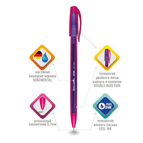 Ручка шариковая масляная BRAUBERG BOMB GT Color, СИНЯЯ, прорезиненный корпус ассорти, узел 0,7 мм, линия письма 0,35 мм, 143346