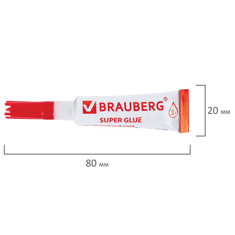 Клей моментальный (суперклей) BRAUBERG, 3 г, ПРОЧНЫЙ, 605566