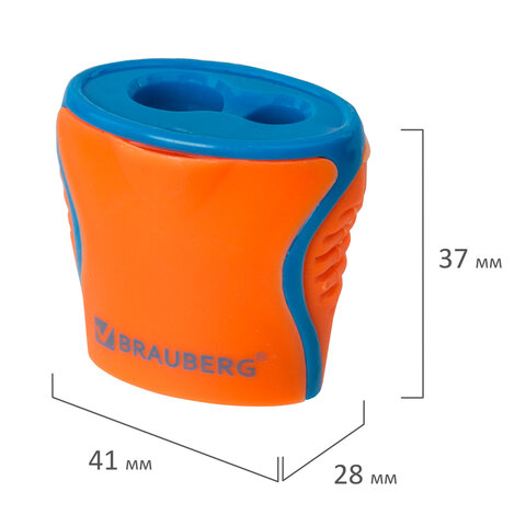 Точилка BRAUBERG Mix Dual, 2 отверстия, с контейнером, корпус ассорти, 228449