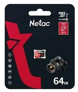 Карта памяти MicroSDXC 64GB, V30/A1/c10 Netac P500 Ultra