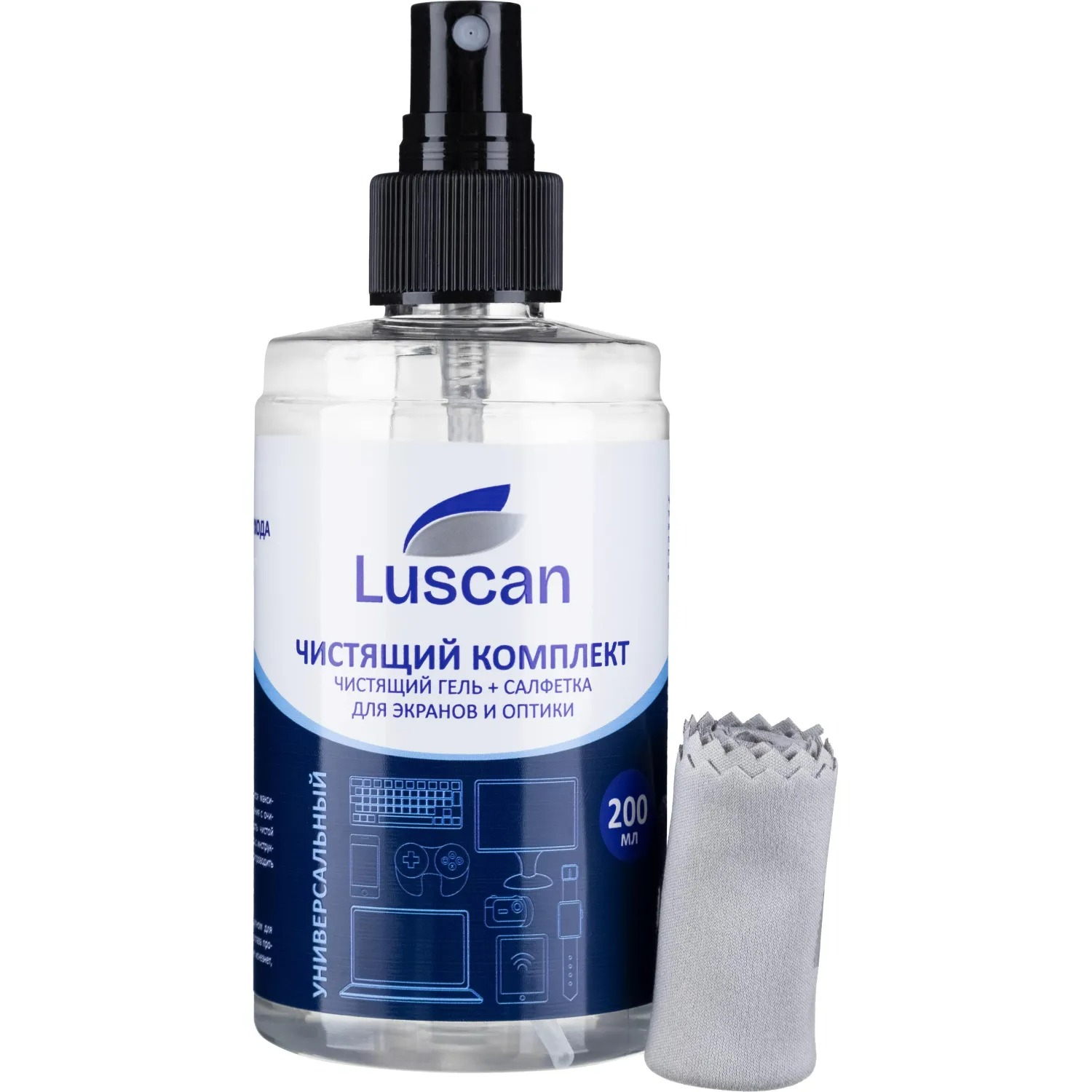 Гель для чистки мониторов Luscan, 200 мл, + салфетка из микрофибры 18х18см. арт.323646