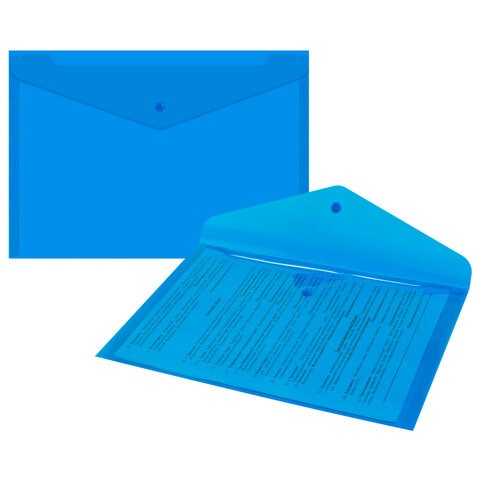 Папка-конверт с кнопкой А4, BRAUBERG UNIVERSAL, до 100л. 150мкм, СИНЯЯ, арт.273071
