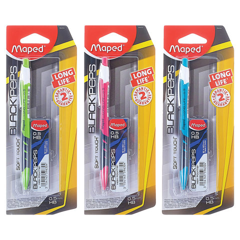 Карандаш механический MAPED Black Pep's, 0,5мм. корпус ассорти + сменные грифели