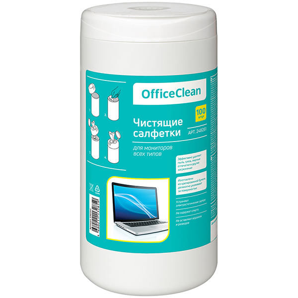 Туба с чист. салфетками OfficeClean для мониторов всех типов, 100 шт. 248261