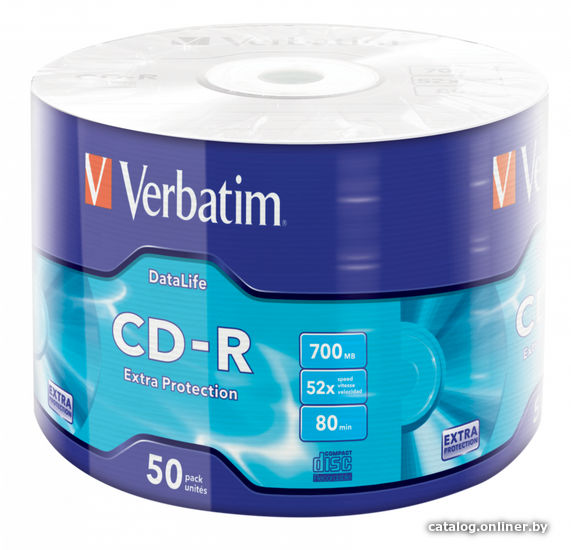 Диск CD-R, 700Mb, 52х, Verbatim Extra Protection 50 штук в пленке, арт.43787