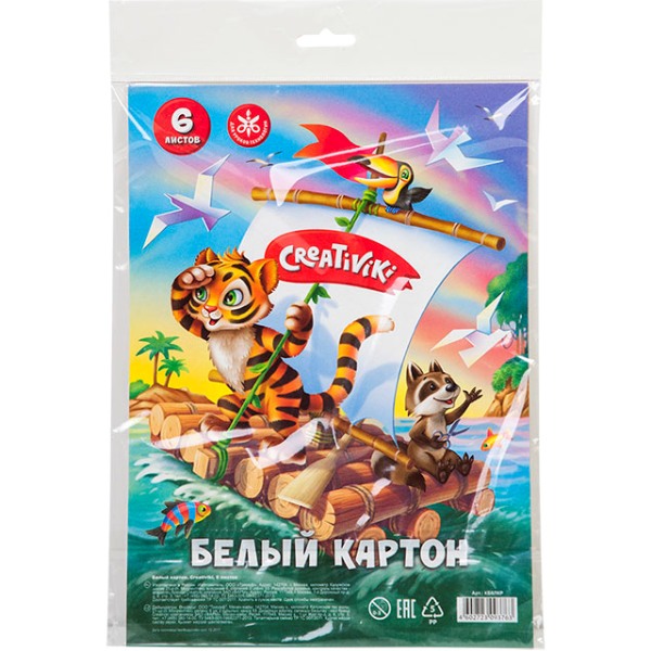Картон белый немелованный Creativiki, А4, 6 листов