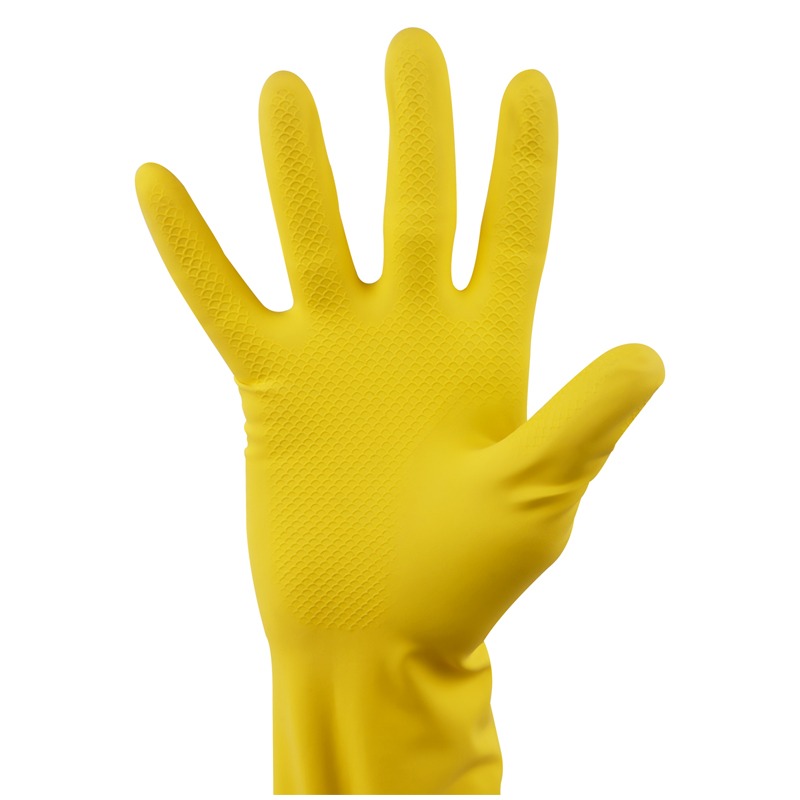 Перчатки резиновые  OfficeClean ПРЕМИУМ, многоразовые, хлопчатобумажное напыление, супер плотные, р.М, желтые арт.337384   