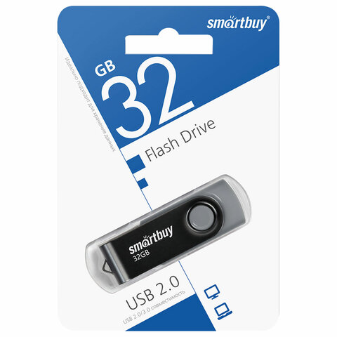Флеш-диск 32 GB SMARTBUY Twist USB 2.0, черный, SB032GB2TWK/513909