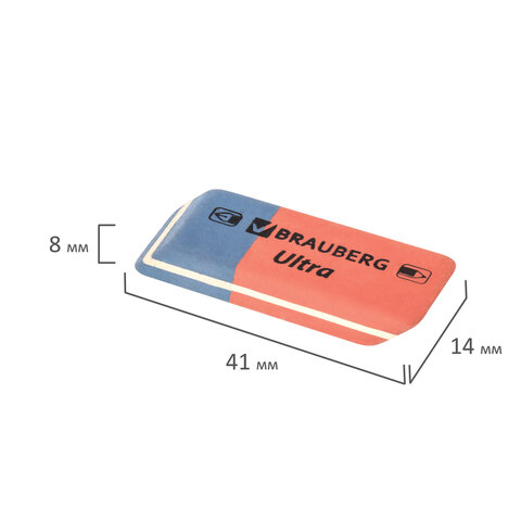 Ластик BRAUBERG Ultra, 41х14х8мм. красно-синий, натуральный каучук, 228708