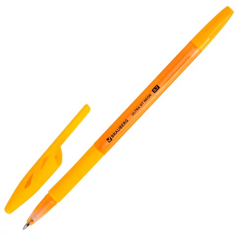 Ручка шариковая с грипом BRAUBERG "ULTRA GT NEON", СИНЯЯ, корпус ассорти, линия 0,35 мм, 144054