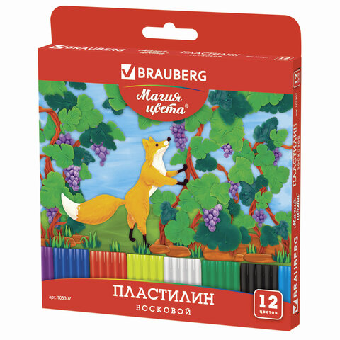 Пластилин восковой BRAUBERG МАГИЯ ЦВЕТА, 12 цветов, 180гр. со стеком, 103307
