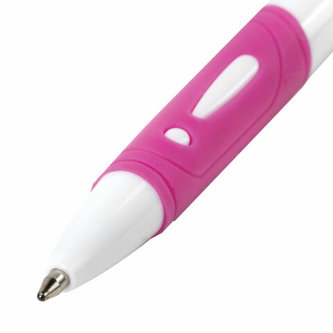 Ручка шариковая автоматическая с грипом STAFF College BP-16 White, СИНЯЯ, ассорти, линия письма 0,35 мм. 143749