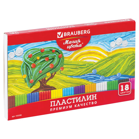Пластилин классический BRAUBERG МАГИЯ ЦВЕТА, 18 цветов, 360гр. со стеком, 103358