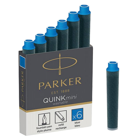 Картриджи чернильные PARKER Мини "Cartridge Quink", КОМПЛЕКТ 6 шт., смываемые чернила