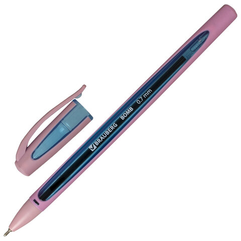 Ручка шариковая масляная BRAUBERG BOMB GT Pastel, СИНЯЯ, прорезиненный корпус ассорти, узел 0,7 мм, линия письма 0,35 мм, 143347
