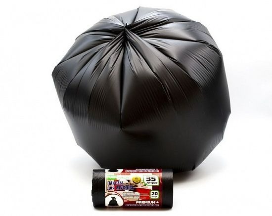 Мешки для мусора 35л. 20шт. Mirpack PREMIUM+, черные, ПСД, 20мкм. 50х64см. арт.3520101