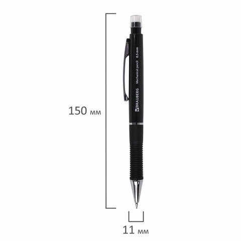 Карандаш механический 0,5 мм. BRAUBERG Modern, ластик, резиновый грип, корпус черный, 180286
