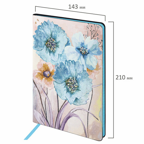 Блокнот А5 (143x210 мм), BRAUBERG VISTA Delicate flowers, под кожу, гибкий, 80 л., 112077