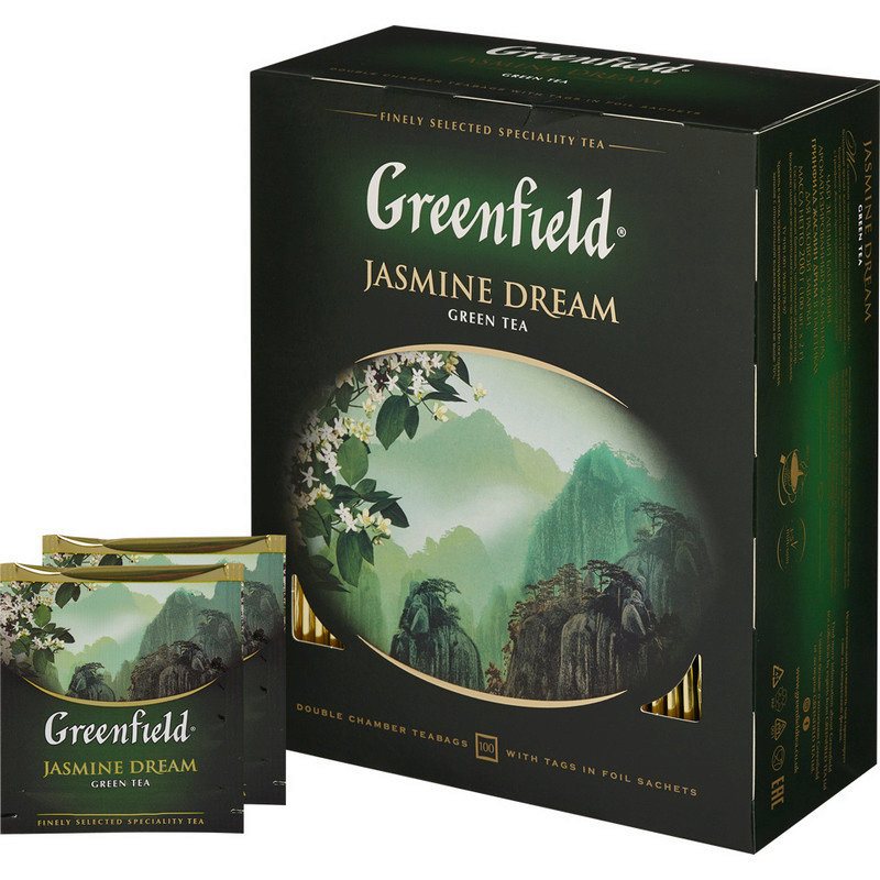 Чай GREENFIELD Jasmine Dream классический зеленый чай с ароматом жасмина 2гр*100пак.