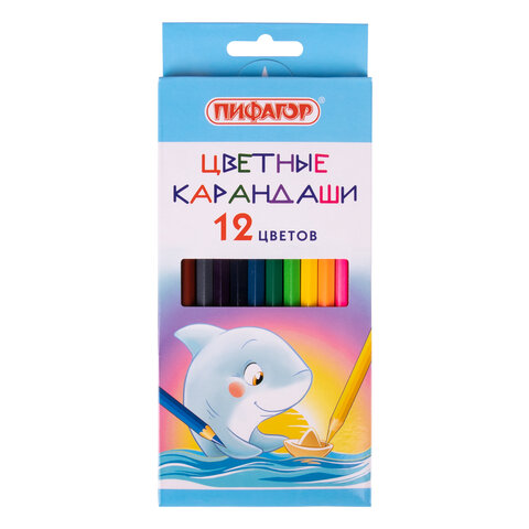Карандаши цветные ПИФАГОР ВЕСЕЛЫЕ АКУЛЯТА,  классические, заточенные, дер