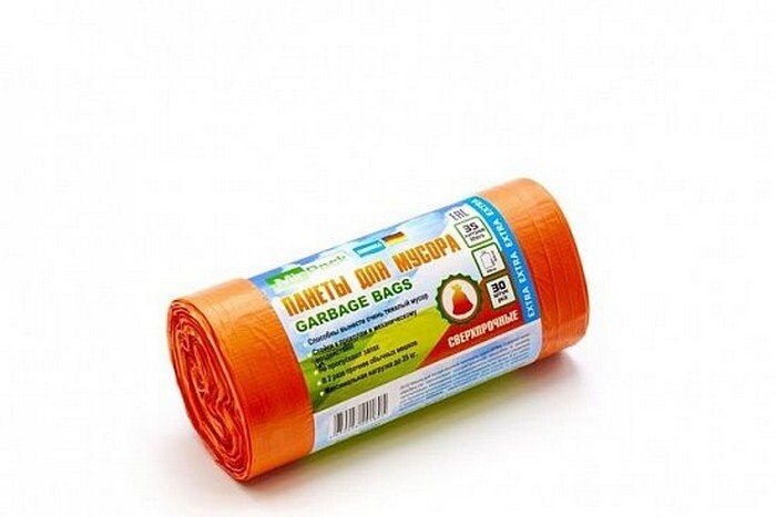 Мешки для мусора 35л. 30шт.Mirpack Extra, сверхпрочные 12мкм. 50х60см. оранжевые
