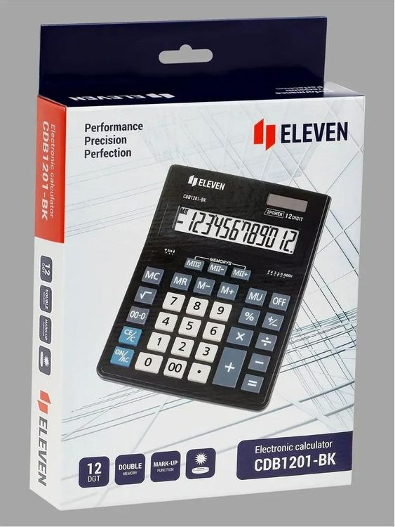 Калькулятор настольный Eleven Business Line CDB1201-BK, 12 разрядов, двойное питание, 155*205*35мм, черный