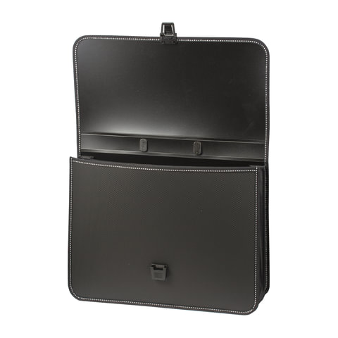 Папка-портфель пластиковая BRAUBERG КОНСУЛ, А4 (370х280х120мм.) 2 отделения, черная, 223079