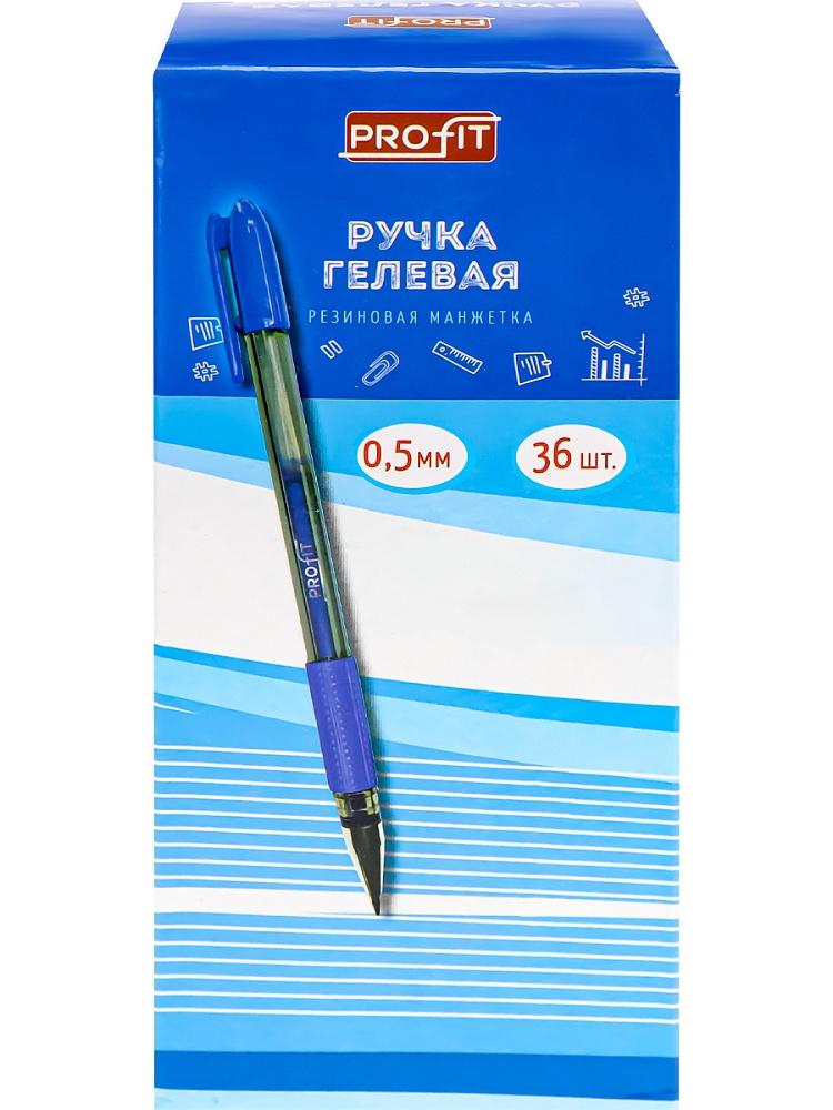 Ручка гелевая PROFIT, СИНЯЯ полупрозр. корпус, резиновый держатель, узел 0,5мм. арт.РГ-6833