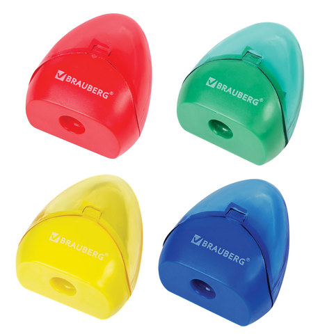 Точилка BRAUBERG BELL с контейнером, пластиковая, конусообразная, ассорти, 226937