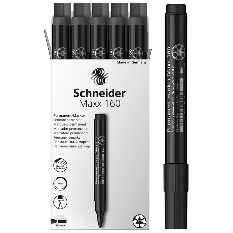 Маркер перманентный Schneider Maxx 160, 3мм. черный, круглый наконечник, арт.116001