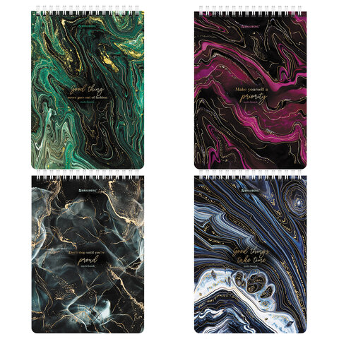 Блокнот А5 (146х206 мм), 80 л., гребень, картон, жесткая подложка, клетка, BRAUBERG Marble, 114386