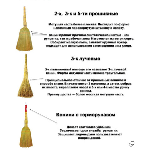 Веник сорго 6-ти прошивной ЛЮБАША ПРЕМИУМ, ширина метелки 30-35см. длина 80см. 604230