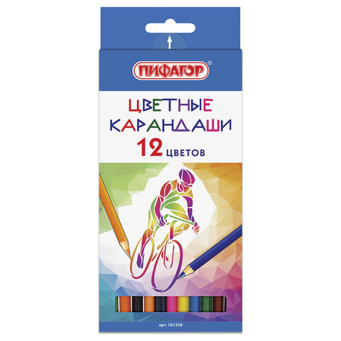 Карандаши цветные ПИФАГОР. БЫСТРЕЕ! ВЫШЕ! СИЛЬНЕЕ! , шестигранные, заточенные