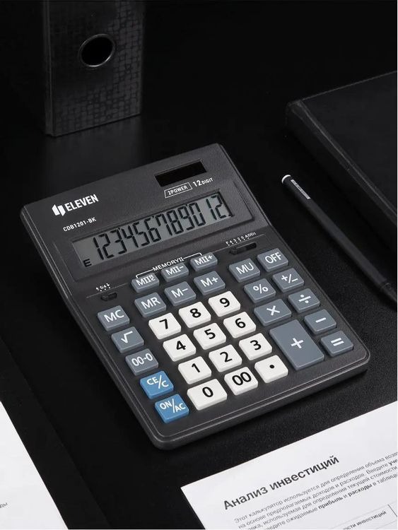 Калькулятор настольный Eleven Business Line CDB1201-BK, 12 разрядов, двойное питание, 155*205*35мм, черный