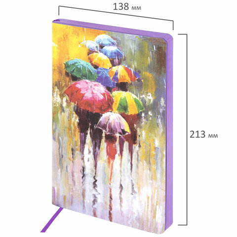 Ежедневник недатированный  BRAUBERG VISTA Watercolour rain, А5 (138х213мм.) под кожу, гибкий, 136л. 112005