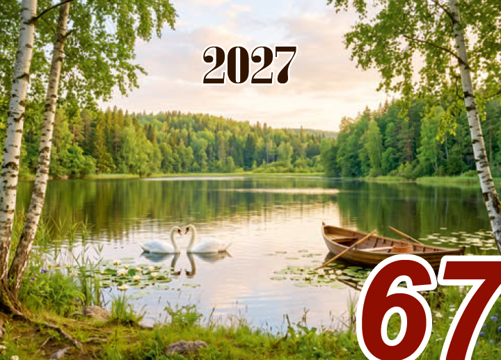 Календарь квартальный РБ на 2027 год, №67 Лесное озеро, 3 блока, 3 гребня, бегунок, 730х297 мм.