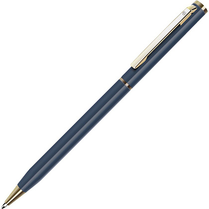 Ручка шариковая SLIM с поворотным механизмом, 0.7мм.  с золотистыми элементами, синий стержень,СИНЯЯ