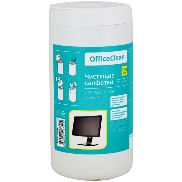 Туба с чист. салфетками OfficeClean, для экранов, 100шт. 260884